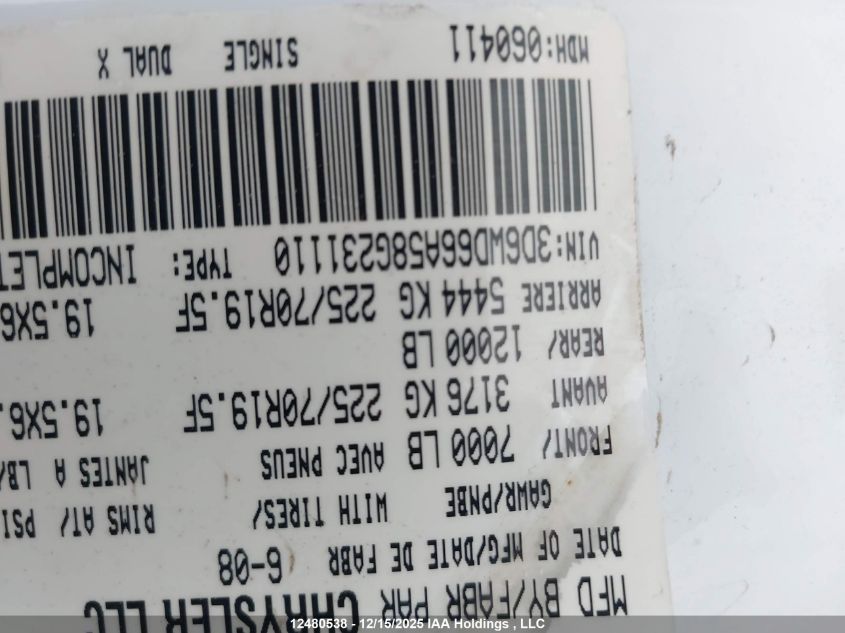 2008 Dodge Ram 4500 St/Slt VIN: 3D6WD66A58G231110 Lot: 12480538