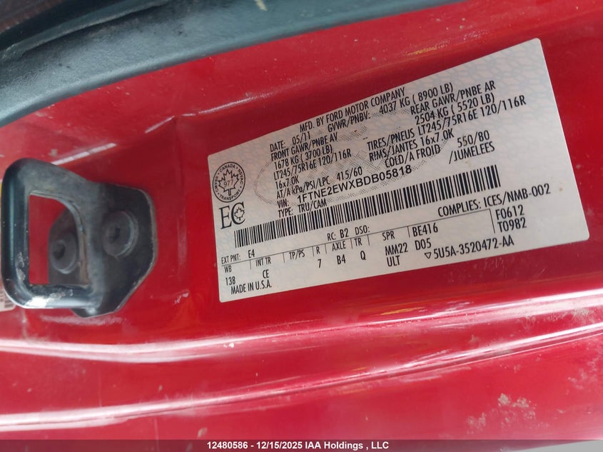 1FTNE2EWXBDB05818 2011 FORD ECONOLINE photo no. 9