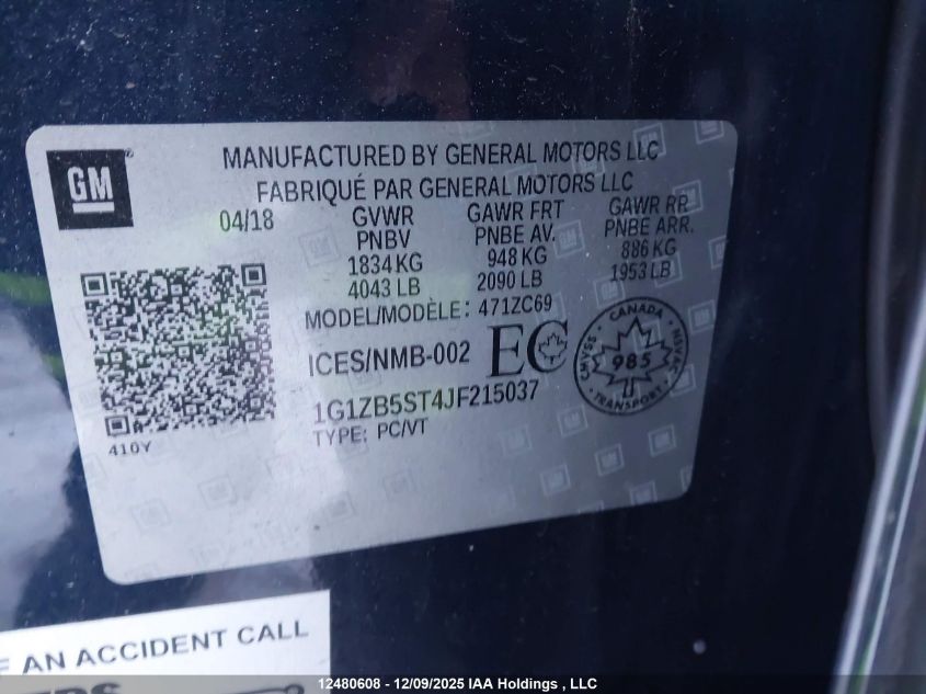 2018 Chevrolet Malibu 1Ls VIN: 1G1ZB5ST4JF215037 Lot: 12480608