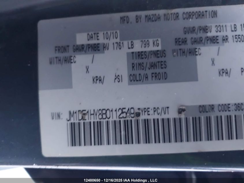 2011 Mazda Mazda2 Gs/Gx VIN: JM1DE1HY8B0112549 Lot: 12480650