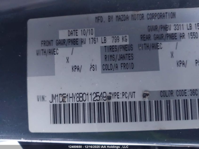 2011 Mazda Mazda2 Gs/Gx VIN: JM1DE1HY8B0112549 Lot: 12480650