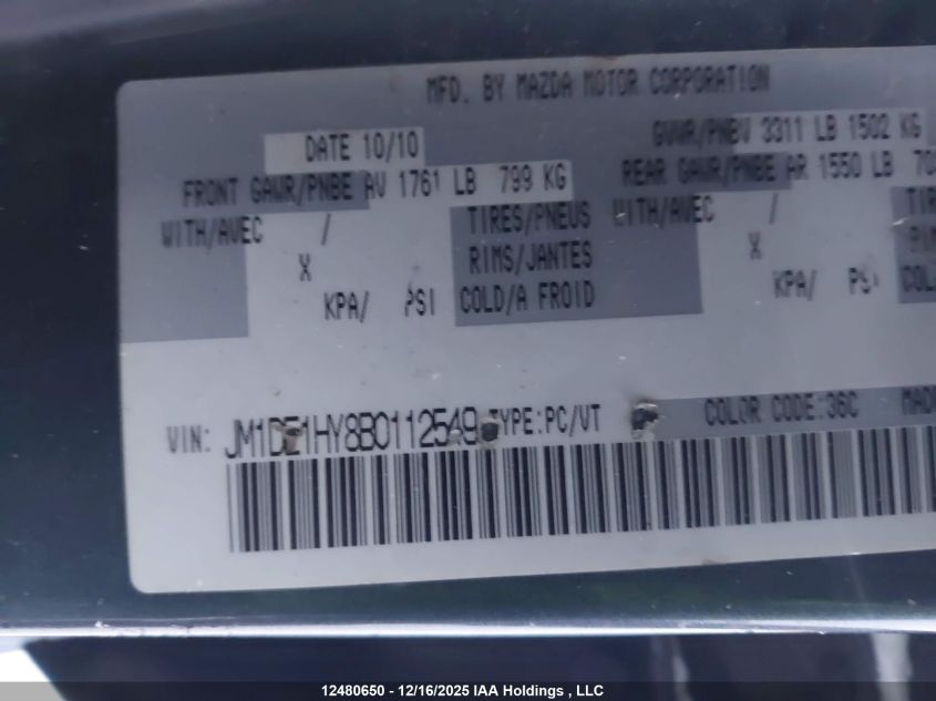 2011 Mazda Mazda2 Gs/Gx VIN: JM1DE1HY8B0112549 Lot: 12480650