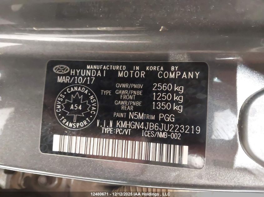 2018 Genesis G80 Sport VIN: KMHGN4JB6JU223219 Lot: 12480671