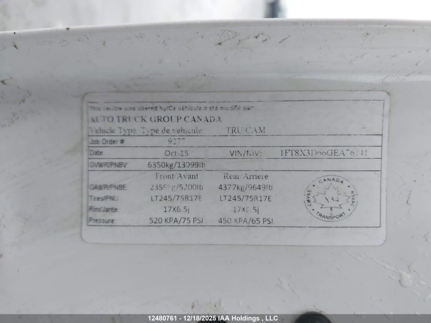 2016 Ford F350 Super Duty VIN: 1FT8X3D66GEA76141 Lot: 12480761