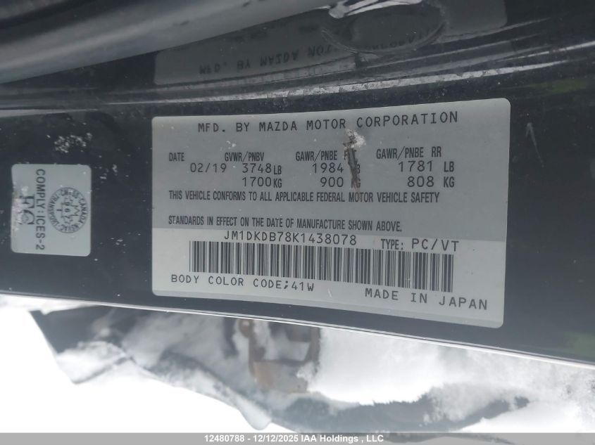 2019 Mazda Cx-3 Gx VIN: JM1DKDB78K1438078 Lot: 12480788
