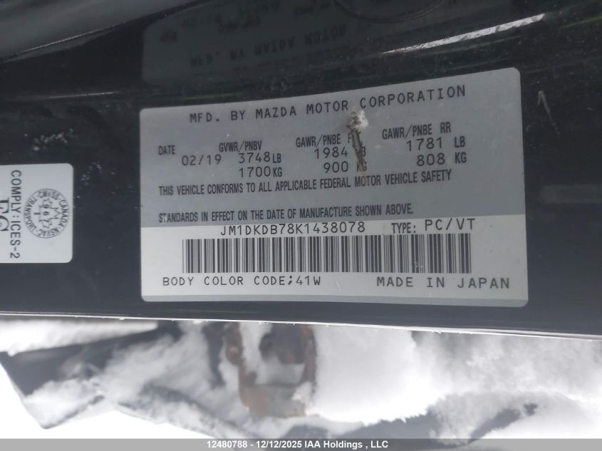2019 Mazda Cx-3 Gx VIN: JM1DKDB78K1438078 Lot: 12480788