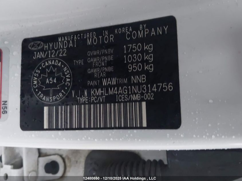 2022 Hyundai Elantra Preferred Ivt With Sun And Tech Package VIN: KMHLM4AG1NU314756 Lot: 12480850