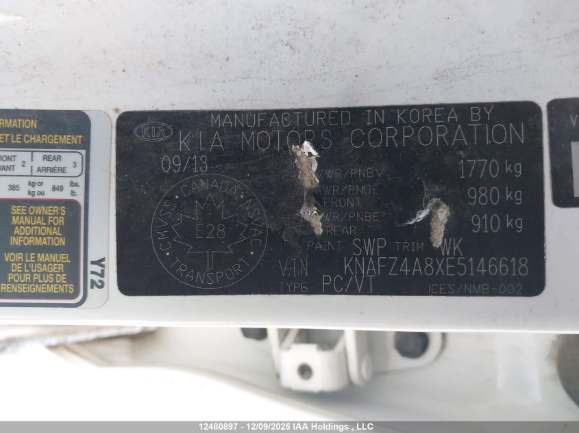2014 Kia Forte 2.0L Ex/2.0L Sx VIN: KNAFZ4A8XE5146618 Lot: 12480897