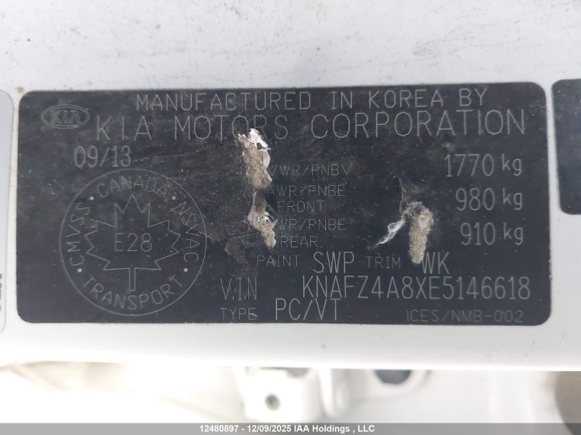 2014 Kia Forte 2.0L Ex/2.0L Sx VIN: KNAFZ4A8XE5146618 Lot: 12480897