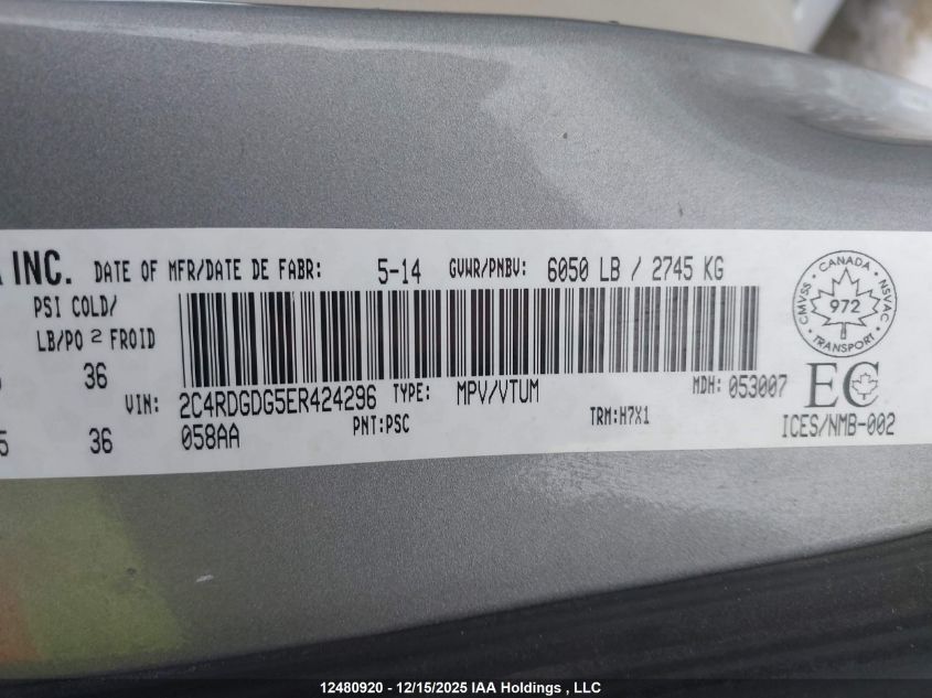 2014 Dodge Grand Caravan Crew VIN: 2C4RDGDG5ER424296 Lot: 12480920