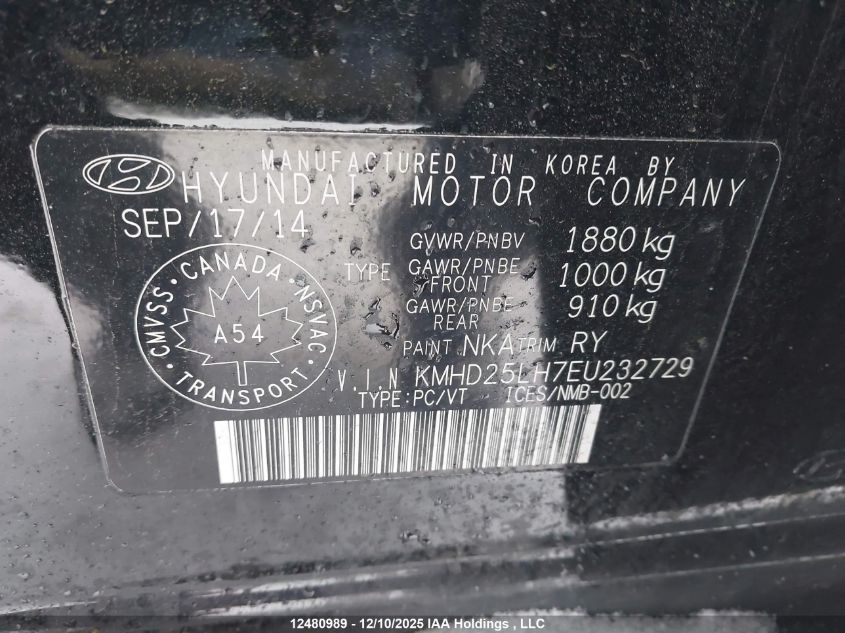 2014 Hyundai Elantra Gt Gl VIN: KMHD25LH7EU232729 Lot: 12480989