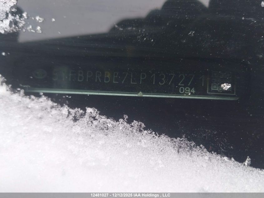 2020 Toyota Corolla VIN: 5YFBPRBE7LP137271 Lot: 12481027