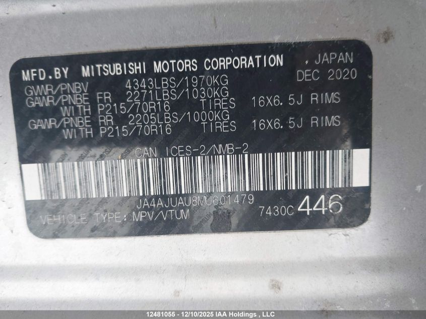 2021 Mitsubishi Rvr Es VIN: JA4AJUAU8MU601479 Lot: 12481055