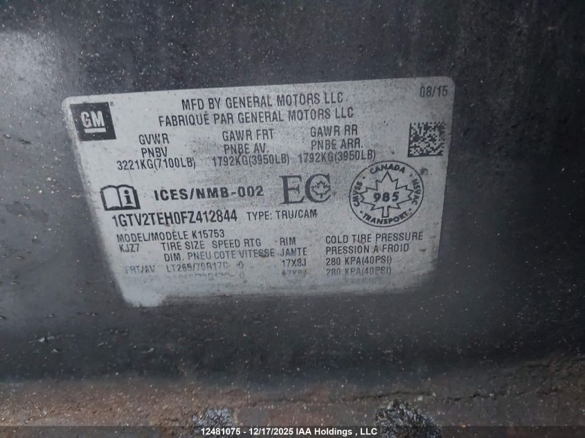 2015 GMC Sierra 1500 VIN: 1GTV2TEH0FZ412844 Lot: 12481075