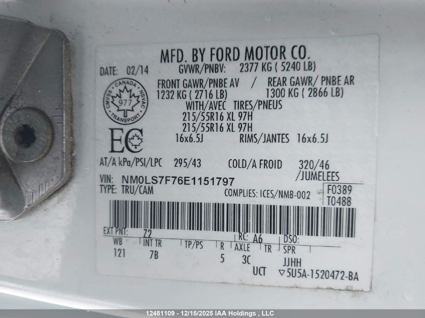 2014 Ford Transit Connect Xlt VIN: NM0LS7F76E1151797 Lot: 12481109