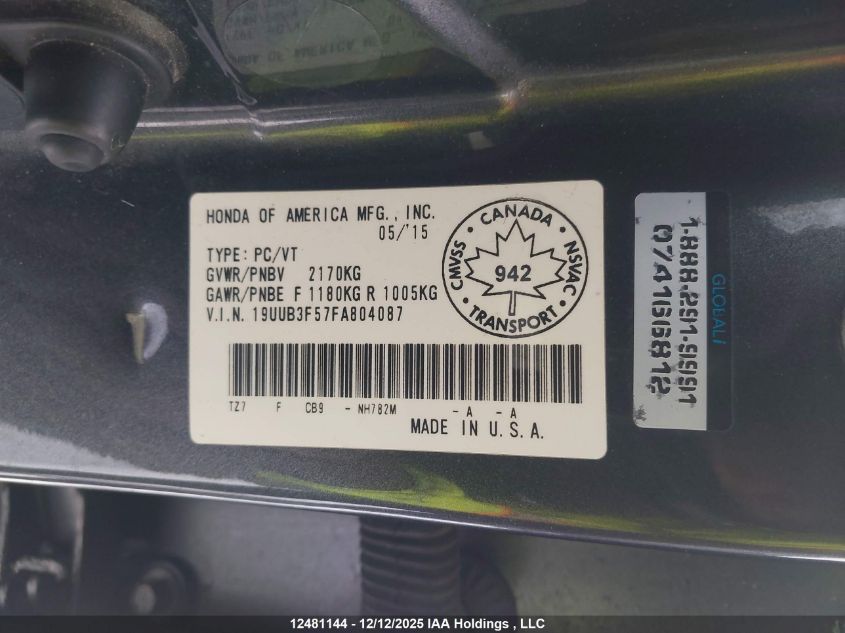 2015 Acura Tlx Tech VIN: 19UUB3F57FA804087 Lot: 12481144