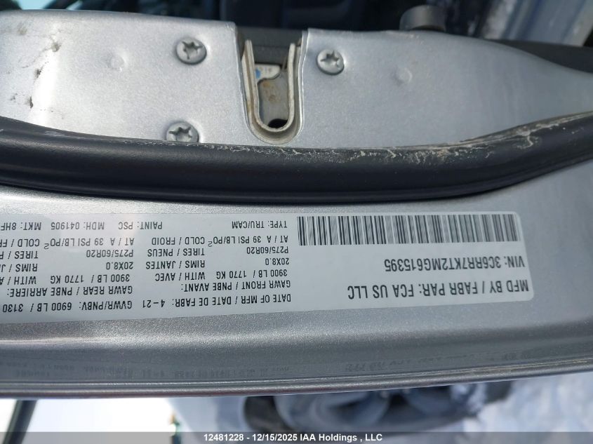 2021 Ram 1500 Classic Tradesman VIN: 3C6RR7KT2MG615395 Lot: 12481228