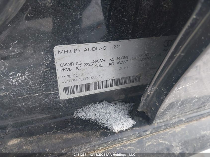 2015 Audi A4 2.0T Komfort Plus VIN: WAUBFCFLXFN027225 Lot: 12481267