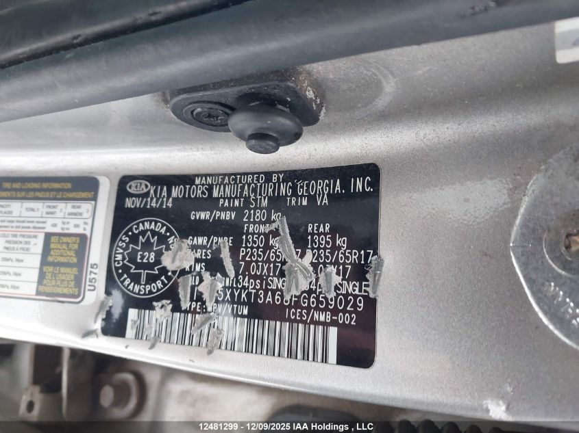 2015 Kia Sorento Lx VIN: 5XYKT3A68FG659029 Lot: 12481299