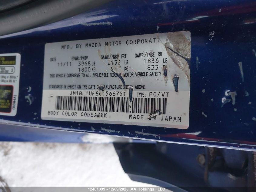 2012 Mazda 3 I VIN: JM1BL1UF8C1566751 Lot: 12481399