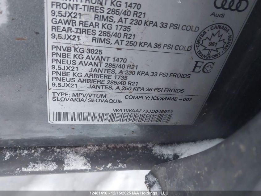 2018 Audi Q7 Technik S-Line VIN: WA1WAAF73JD045973 Lot: 12481416
