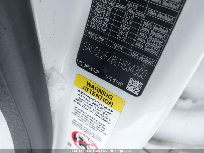 2020 Land Rover Discovery Sport R-Dynamic Se VIN: SALCL2FX8LH834360 Lot: 12481561