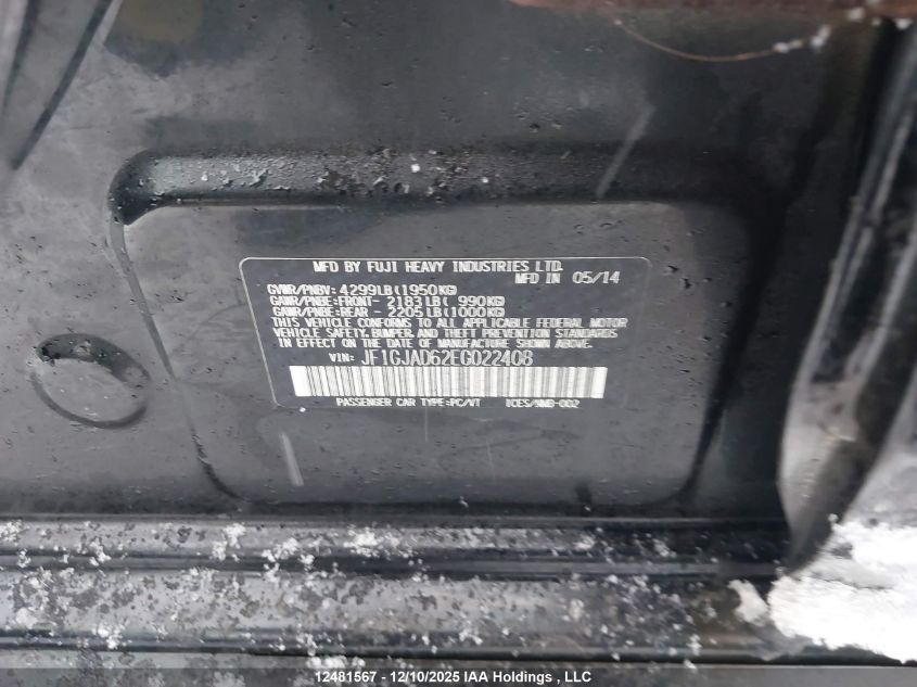 2014 Subaru Impreza 2.0I Premium VIN: JF1GJAD62EG022408 Lot: 12481567