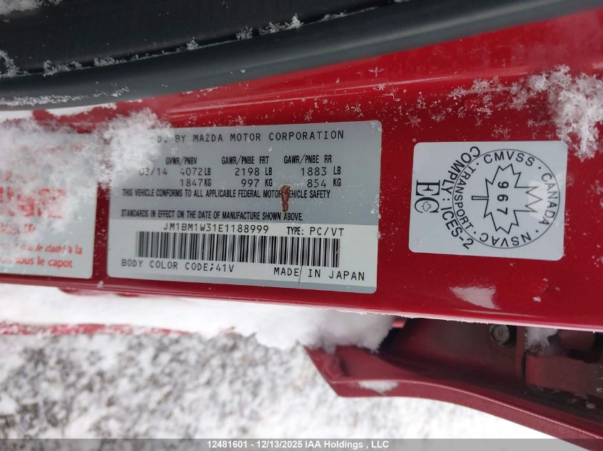 2014 Mazda 3 Grand Touring VIN: JM1BM1W31E1188999 Lot: 12481601