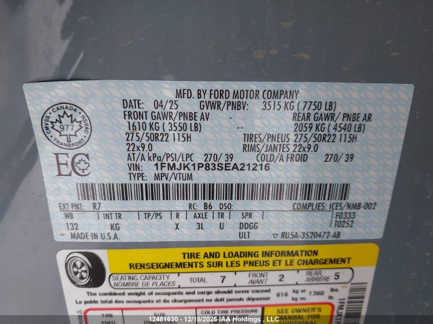 2025 Ford Expedition Max King Ranch VIN: 1FMJK1P83SEA21216 Lot: 12481630