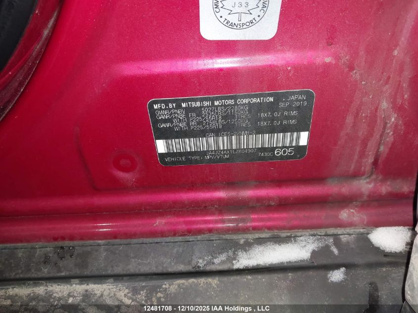 2020 Mitsubishi Outlander VIN: JA4JZ4AX1LZ604907 Lot: 12481708