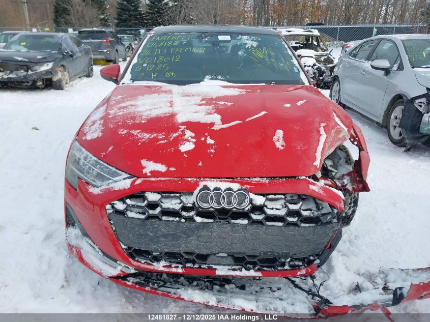 2026 Audi A3 Premium VIN: WAUGUCGY2TA018012 Lot: 12481827