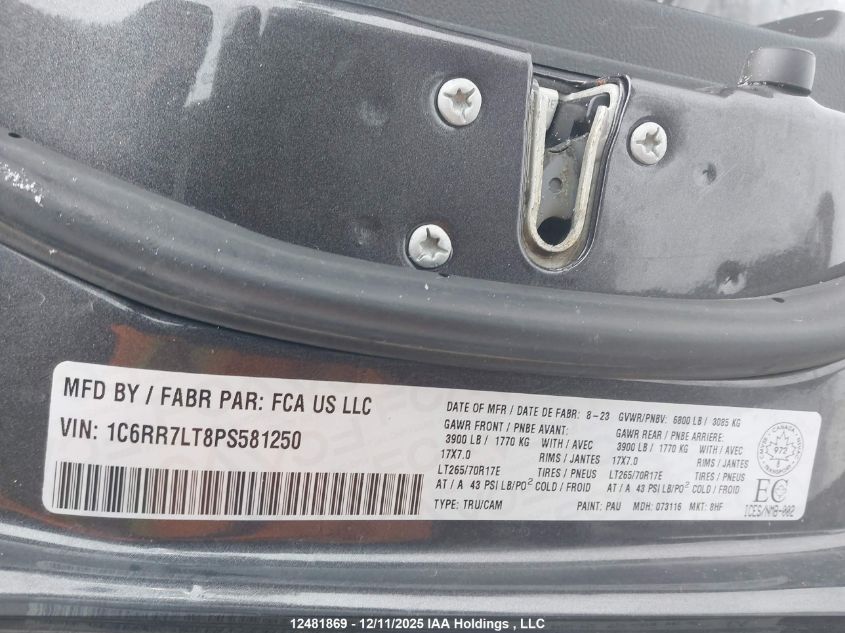 2023 Ram 1500 Classic Slt VIN: 1C6RR7LT8PS581250 Lot: 12481869