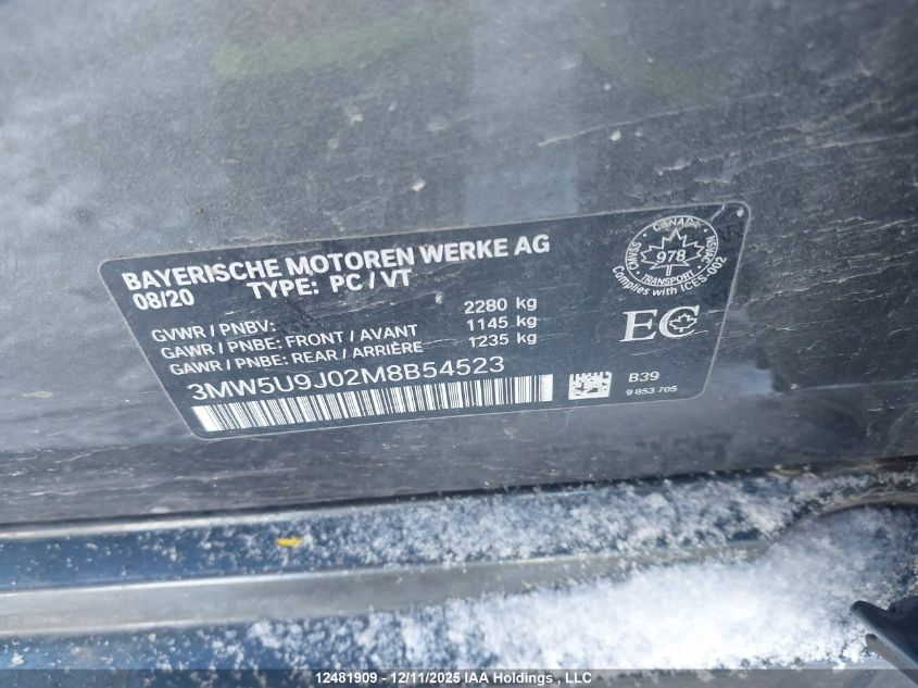 2021 BMW M340I xDrive VIN: 3MW5U9J02M8B54523 Lot: 12481909