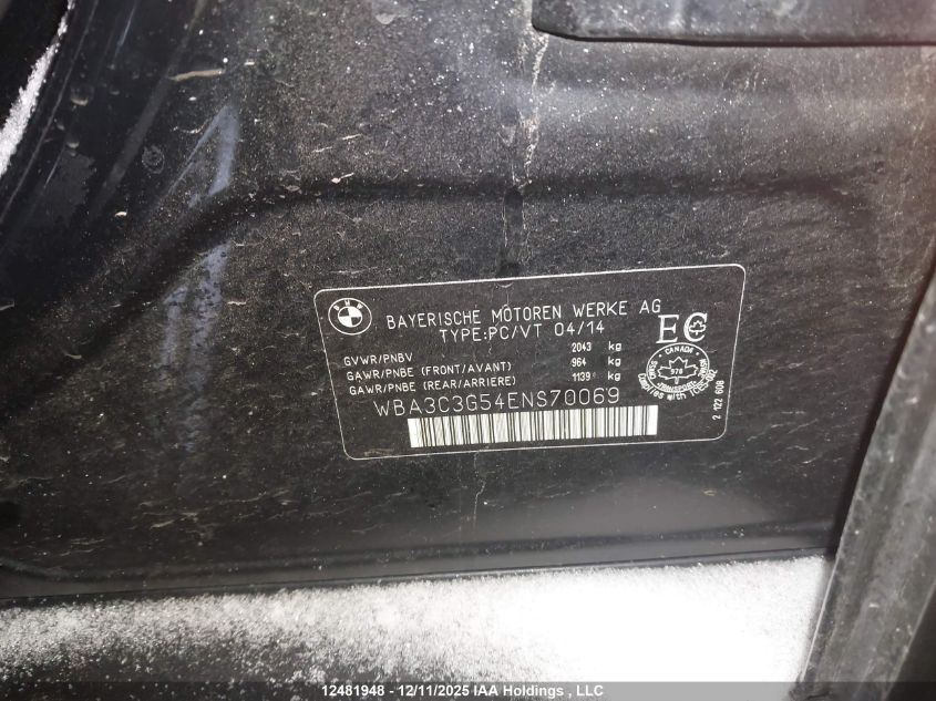 2014 BMW 320I xDrive VIN: WBA3C3G54ENS70069 Lot: 12481948