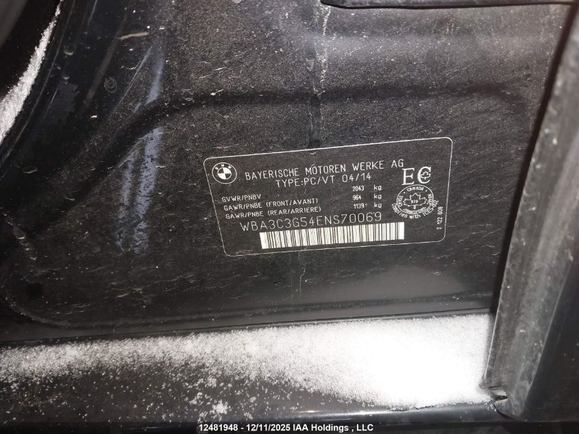 2014 BMW 320I xDrive VIN: WBA3C3G54ENS70069 Lot: 12481948