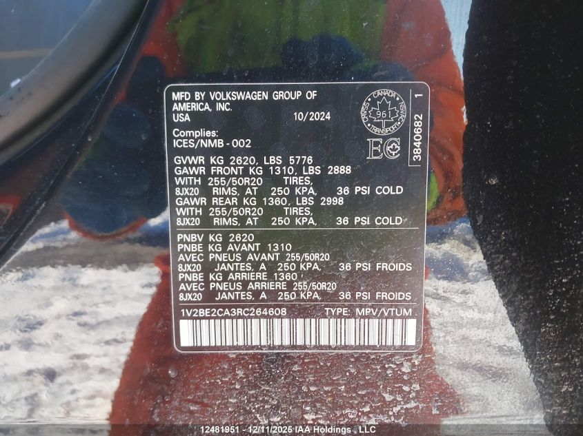 2024 Volkswagen Atlas Cross Sport 2.0 Tsi Highline VIN: 1V2BE2CA3RC264608 Lot: 12481951