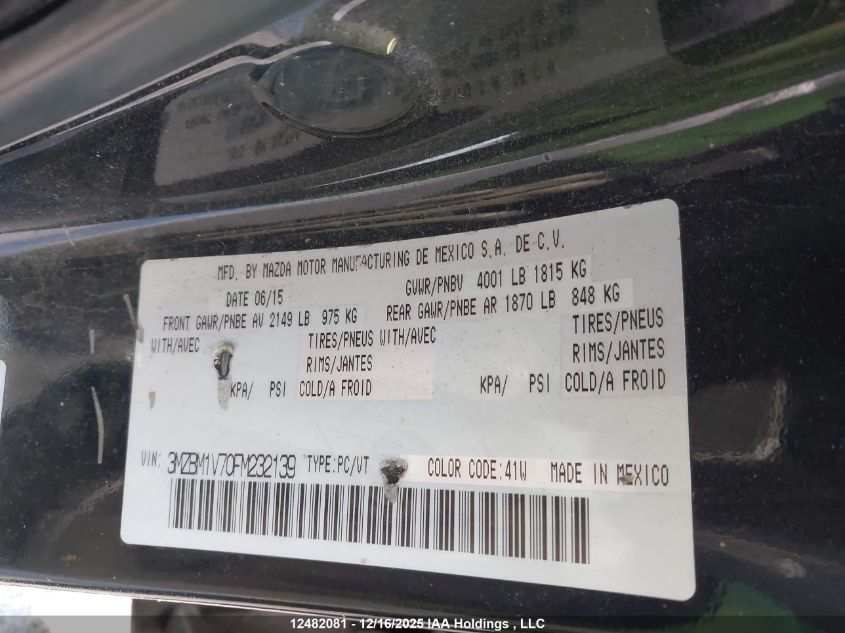 2015 Mazda Mazda3 Gs VIN: 3MZBM1V70FM232139 Lot: 12482081