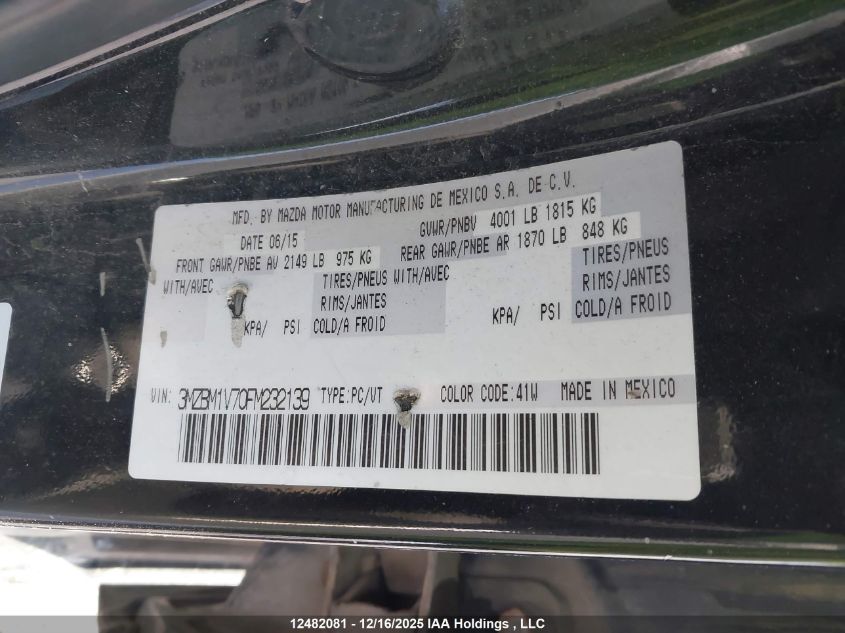 2015 Mazda Mazda3 Gs VIN: 3MZBM1V70FM232139 Lot: 12482081