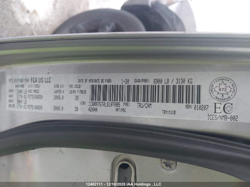 2020 Ram 1500 Classic Slt VIN: 1C6RR7GT0LS107085 Lot: 12482111