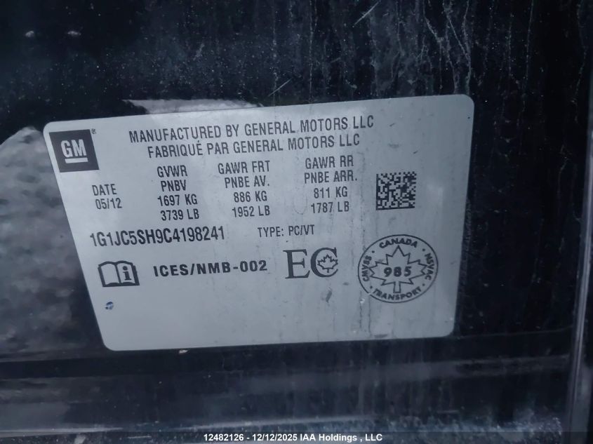 2012 Chevrolet Sonic Lt VIN: 1G1JC5SH9C4198241 Lot: 12482126