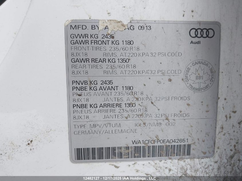 2014 Audi Q5 2.0 Komfort VIN: WA1CFCFP0EA042651 Lot: 12482127