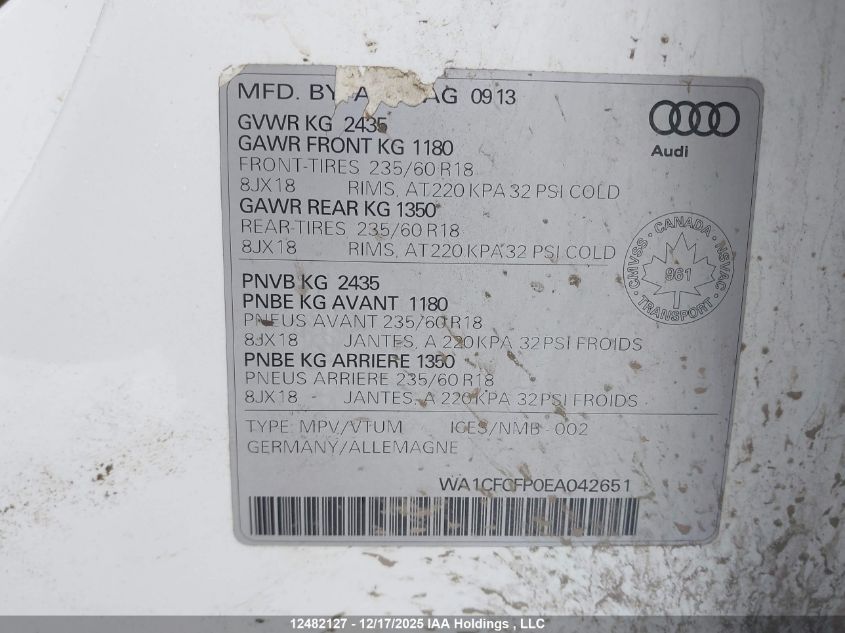 2014 Audi Q5 2.0 Komfort VIN: WA1CFCFP0EA042651 Lot: 12482127