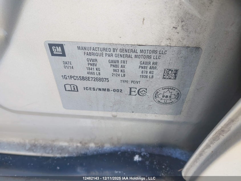 1G1PC5SB8E7268075 2014 CHEVROLET CRUZE photo no. 9