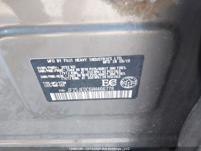 2017 Subaru Forester 2.5I Convenience VIN: JF2SJEDC6HH466778 Lot: 12482150