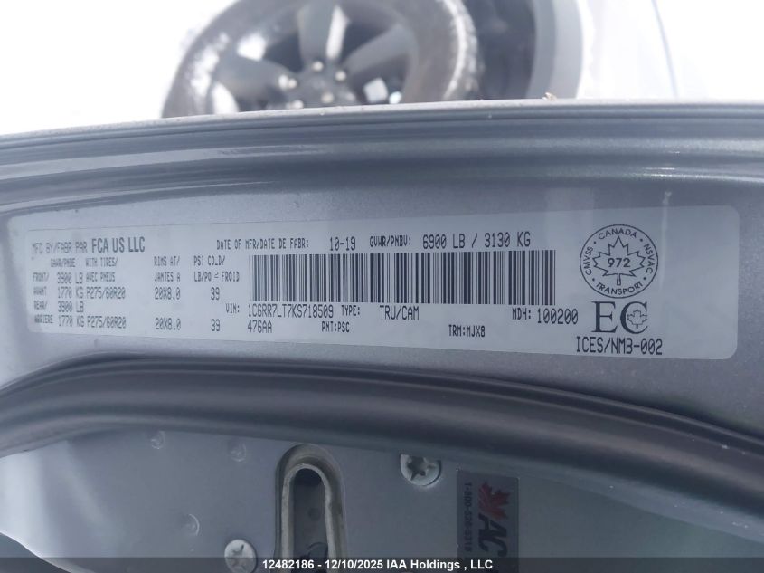 2019 Ram 1500 Classic Slt VIN: 1C6RR7LT7KS718509 Lot: 12482186