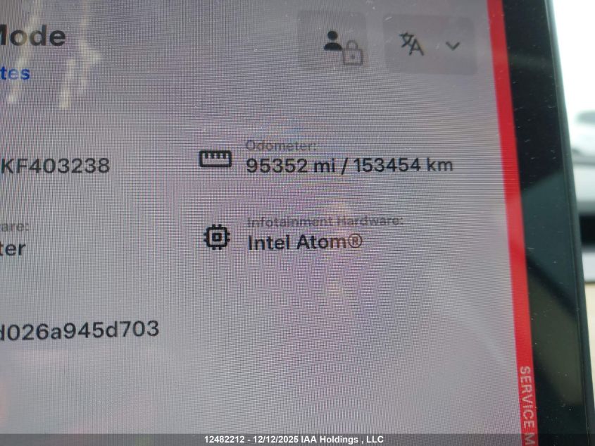 2019 Tesla Model 3 Long Range/Mid Range/Standard Range/Standard Range Plus VIN: 5YJ3E1EA5KF403238 Lot: 12482212