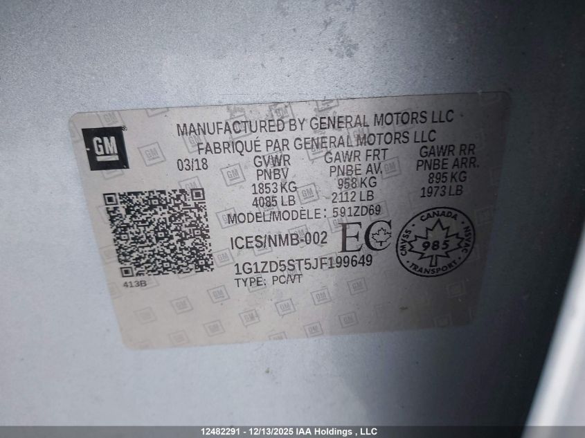2018 Chevrolet Malibu Lt VIN: 1G1ZD5ST5JF199649 Lot: 12482291