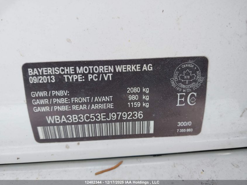 2014 BMW 328 Xi VIN: WBA3B3C53EJ979236 Lot: 12482344