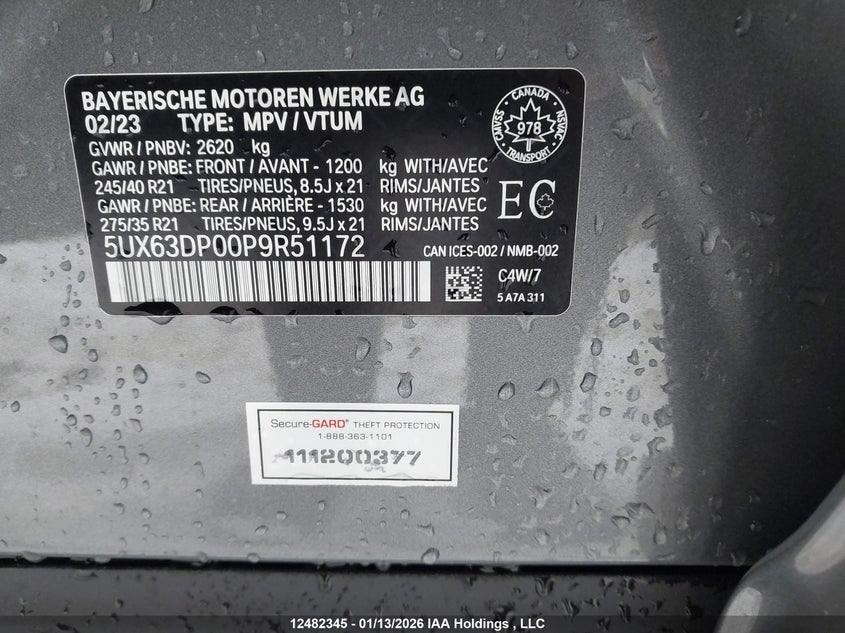 2023 BMW X3 Phev xDrive30E VIN: 5UX63DP00P9R51172 Lot: 12482345