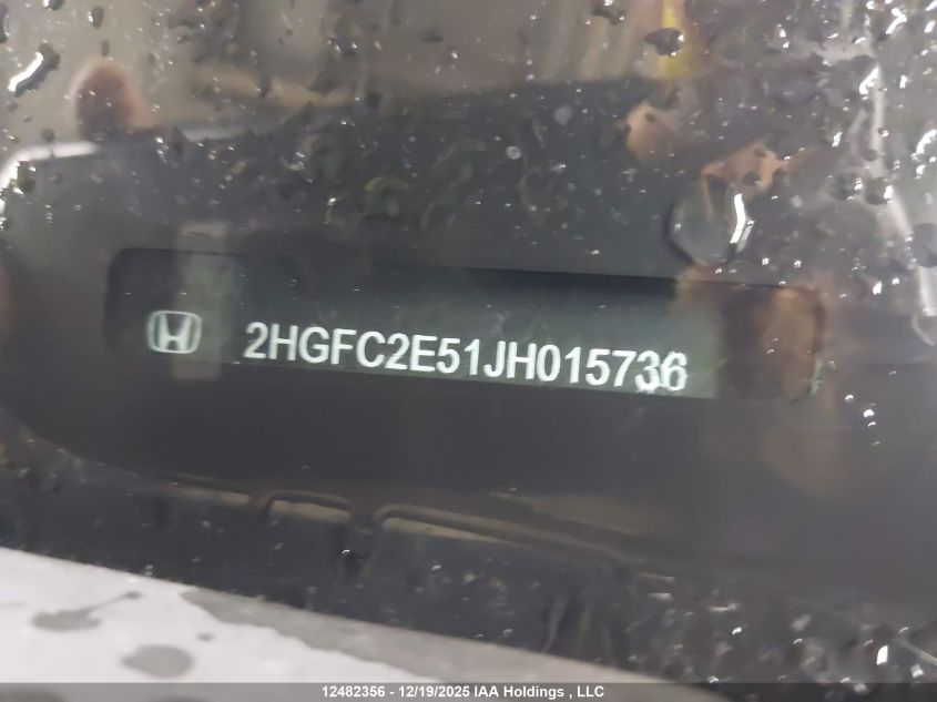 2018 Honda Civic Lx VIN: 2HGFC2E51JH015736 Lot: 12482356